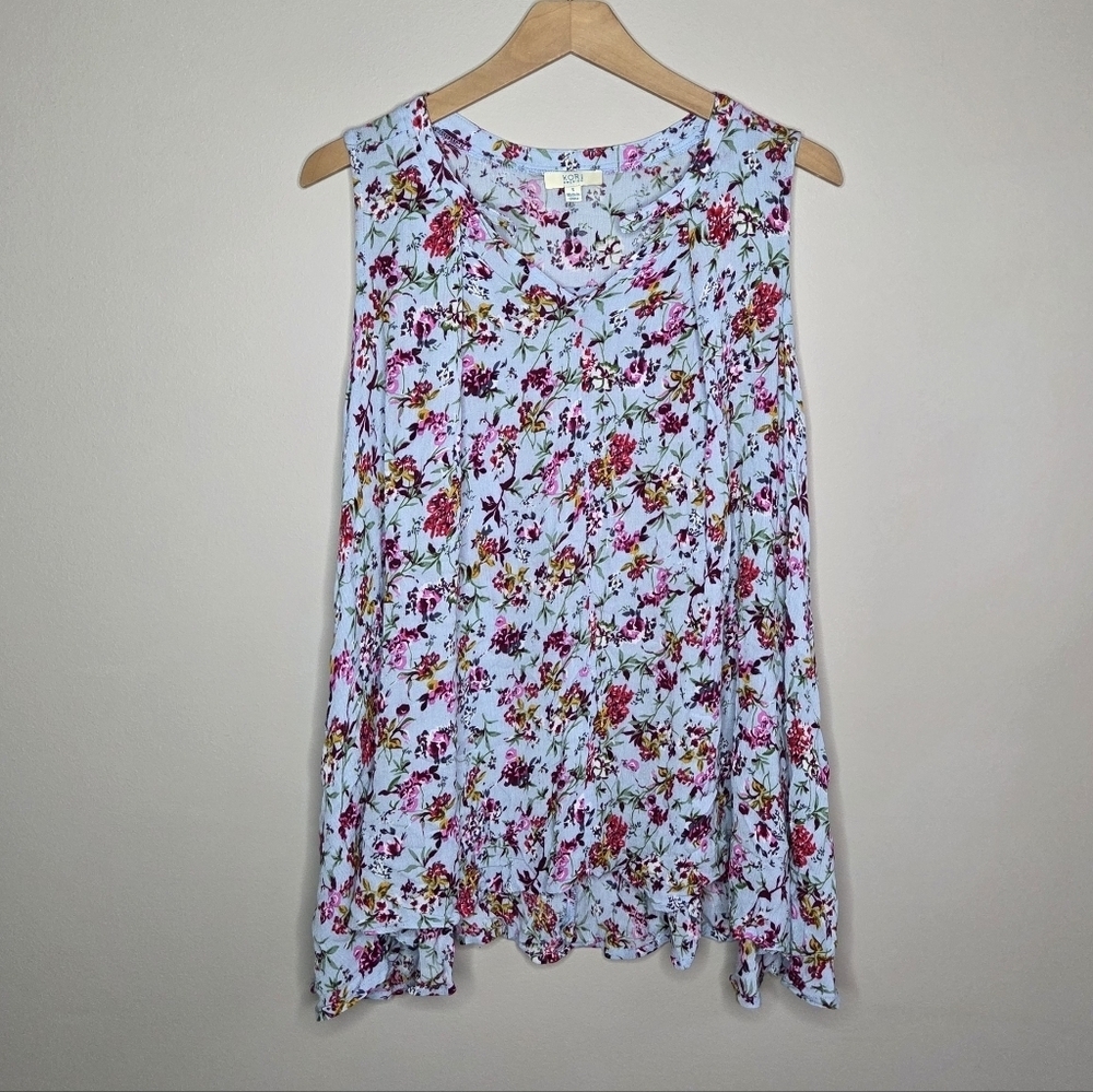 Kori Colorful Cottagecore Floral Swing Tunic Tank Top Size Small Side Pockets